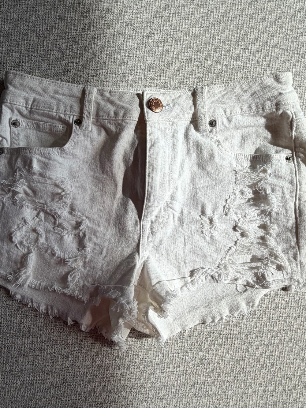 American Eagle Outfitters White Distressed Frayed-Hem Jean Shorts
